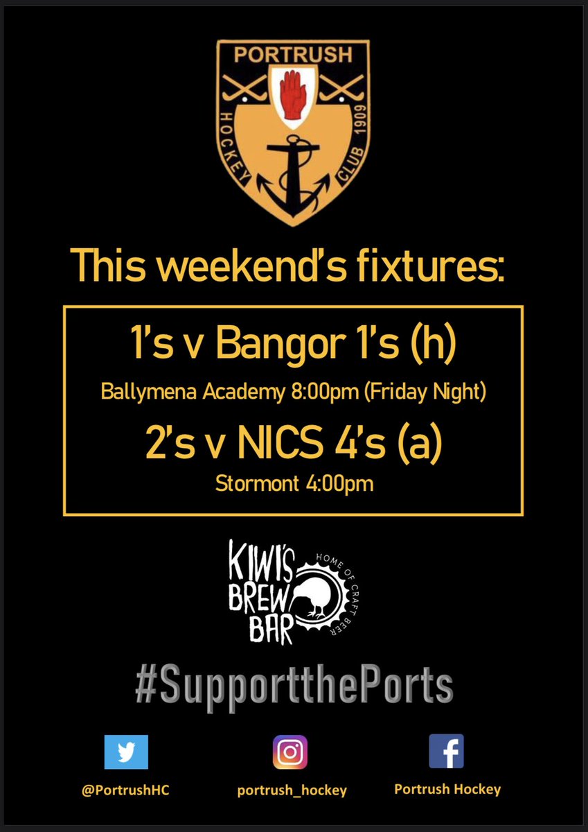 PortrushHC's tweet image. This weekend’s fixtures 👊🏑 @BangorHC @nicshockeyclub @kiwisbrewbar
