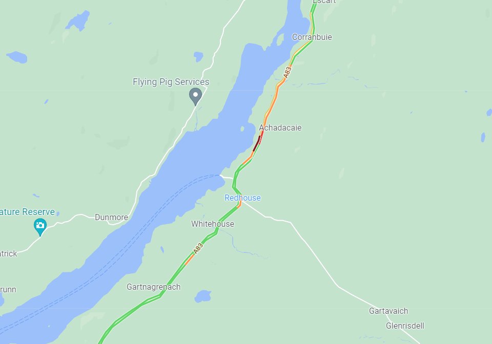 UPDATE❗️⌚️09:40#A83 RTCThe A83 is now CLOSED⛔️ both ways between Tarbert and Kennacraig due to an RTC. Police are on scene.Traffic queuing both ways.@NWTrunkRoads @MAKIPolice 