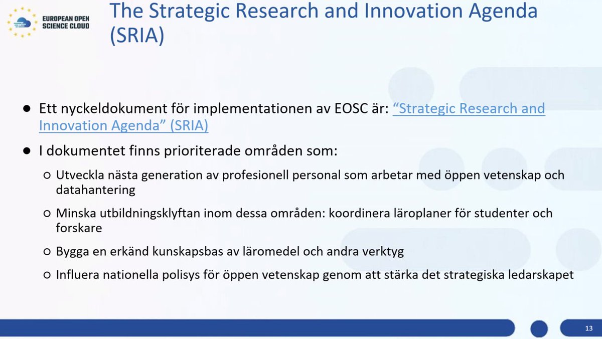 sndSweden's tweet photo. Dagens #EOSC-webbinarium är igång med @wilhwid som ger en inledande bakgrund kring samarbetet. Bland de områden som prioriteras finns utbildning och träning inom #öppenvetenskap och #datahantering.
#openscience #opendata https://t.co/dtyfRY1blw