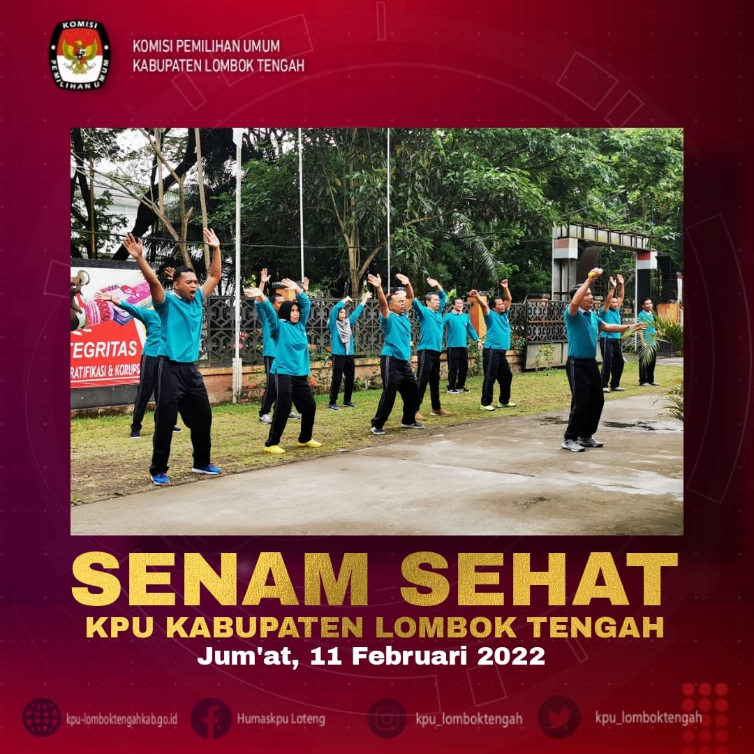 HumasKPULoteng's tweet photo. #TemanPemilih
Salam Jum'at Sehat
Jumat, 11 Februari 2022, KPU Kab Lombok Tengah melaksanakan senam pagi di halaman kantor KPU Kabupaten Lombok Tengah, senam pagi diikuti oleh komisioner dan semua pegawai sekretariat KPU Kabupaten Lombok Tengah.
#kpulotengsehat
#timhumas https://t.co/EFlnFo7OMi