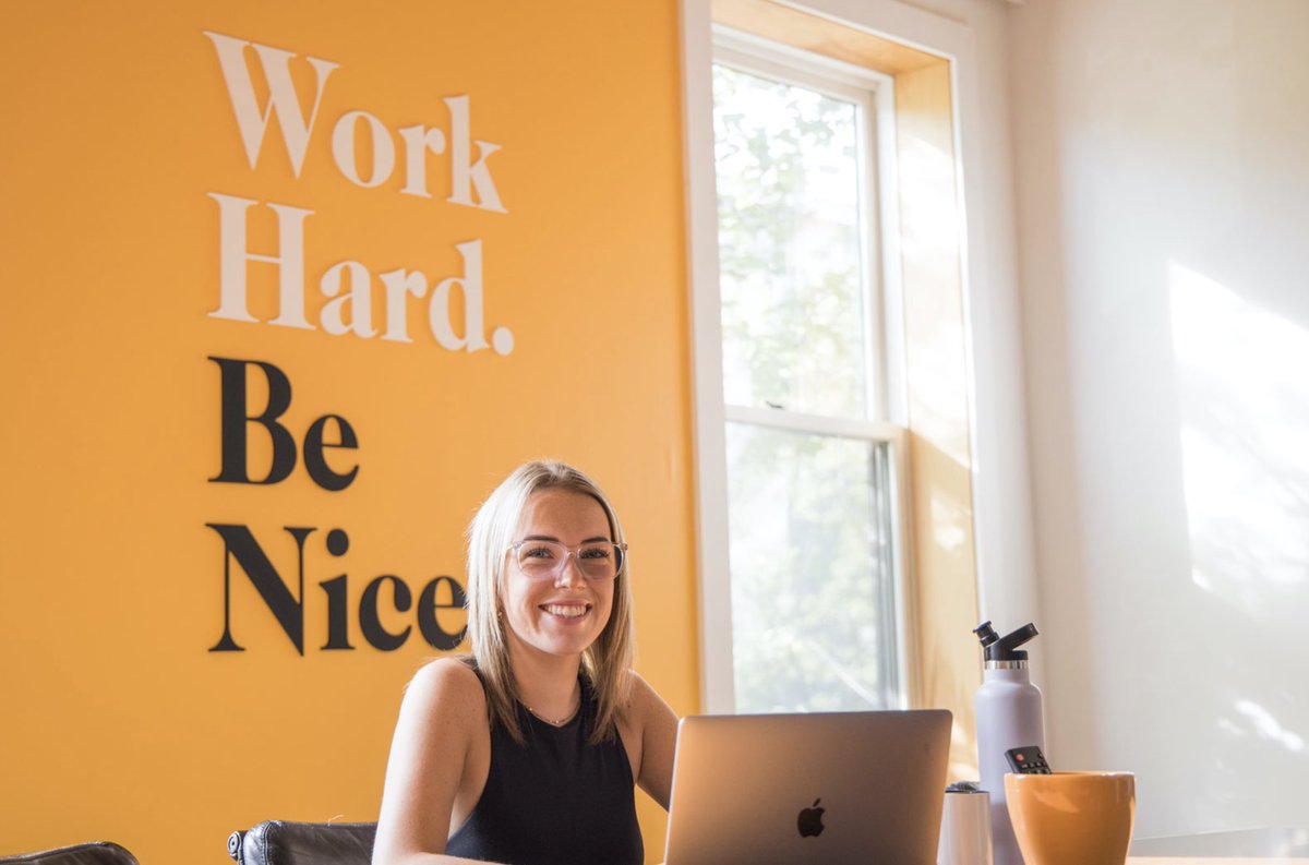 Great photo of <a href="/nina_nicholson/">Nina Nicholson</a> working hard and being nice in our Fredericton office. #workhardbenice #agencylife #fredericton
