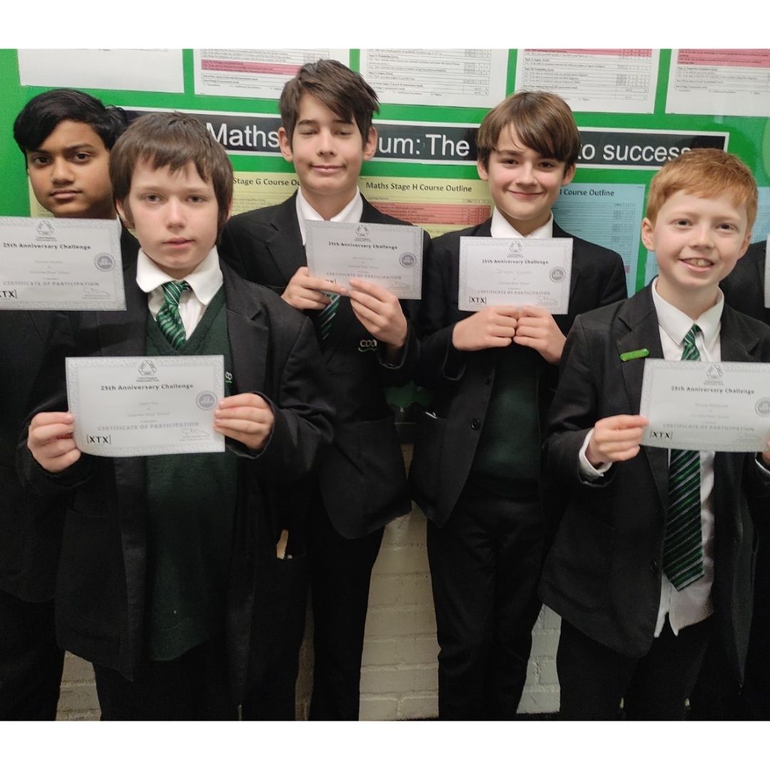 CoombeBoysNews's tweet photo. Well done to the year 7 mathematicians who took part in the UKMT 25th Anniversary Challenge this half term! These boys performed the best in the year- here they are proudly showing off their certificates! #CBSMathsTeam https://t.co/nB687fDO2U