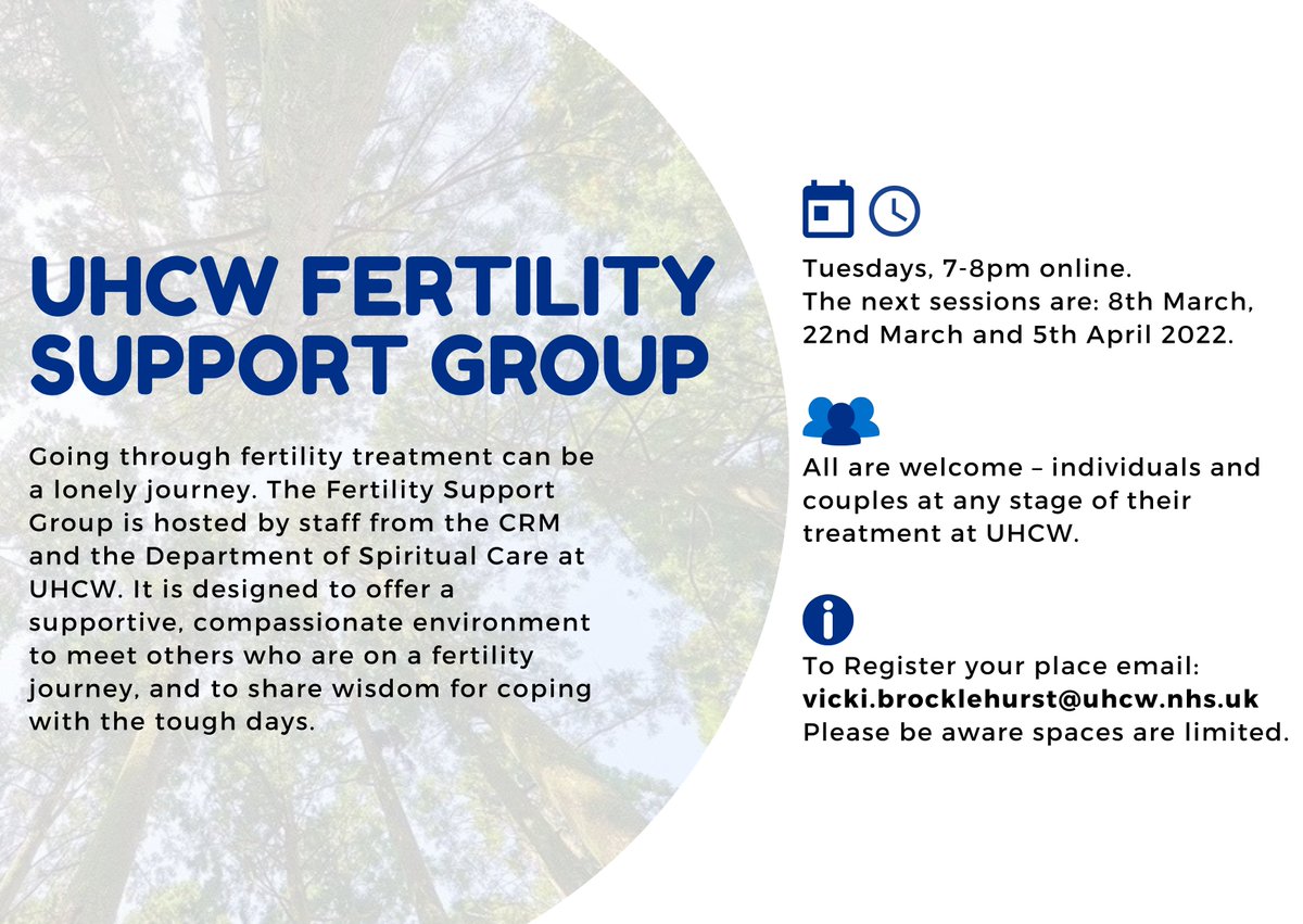 nhsuhcw's tweet photo. A new Fertility Support Group begins in March for those going through fertility treatment at UHCW.
Individuals or couples are welcome. For more information please email: vicki.brocklehurst@uhcw.nhs.uk
#FertilityFebruary https://t.co/nZqUIfXaUJ