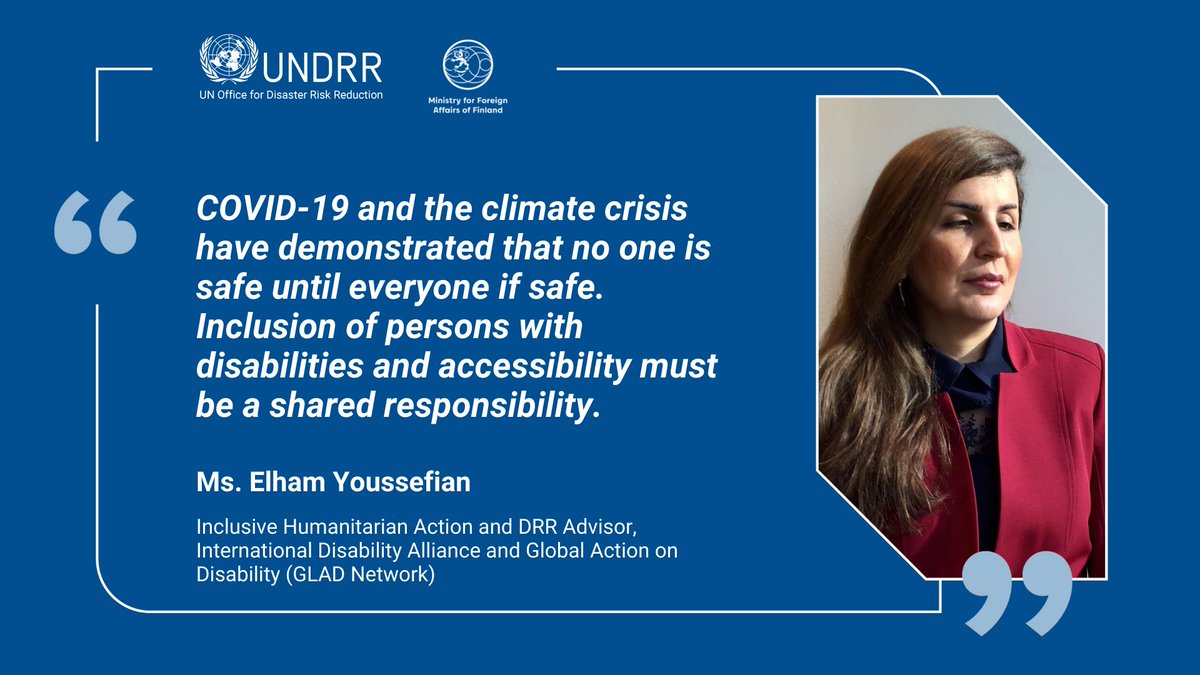UNDRR's tweet photo. Persons with disabilities’ mortality rate can be higher than the rest of society when facing a disaster.

Are we ready to tackle challenges when it comes to disability inclusive DRR or is it tick marking?

Join us on 14/02/22, 13:00 - 14:00 CET. 👉https://t.co/aPWA0zimDX https://t.co/4LYGdl2Xjz
