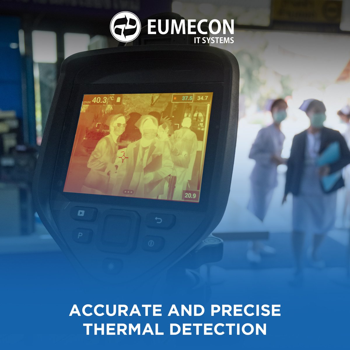 eumecon's tweet image. Perfect for indoor and outdoor uses, this multi-person detection system is a cutting-edge way of monitoring the temperature of dozens of people in seconds. Contact us at +97 12 6507 032 or email us at info@eumecon.ae

#ThermalSolutions #Temperaturechecks