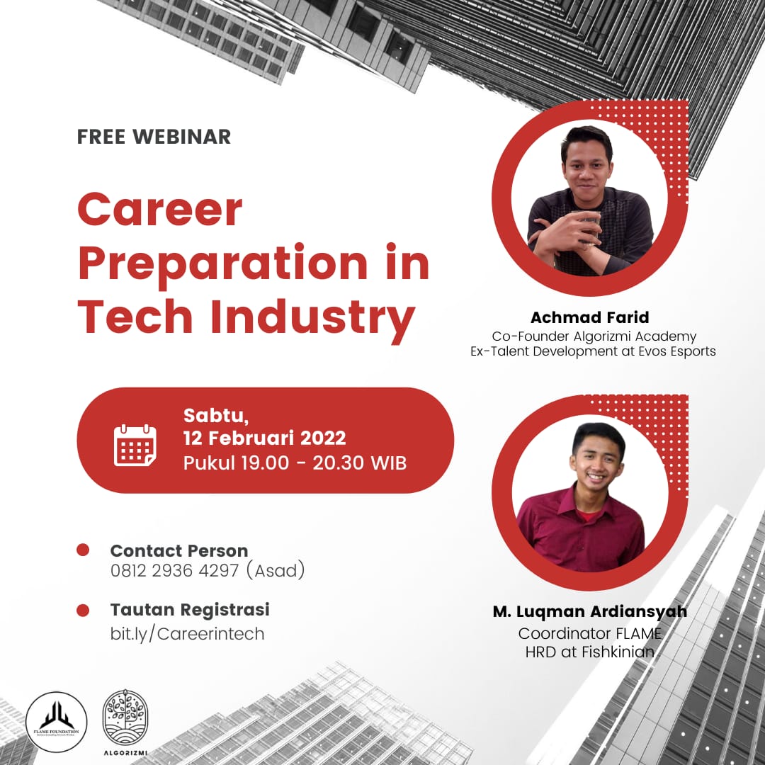 algorizmi_id's tweet photo. Halo semua 🎉 
 
Flame x Algorizmi mengadakan Free Webinar dengan tema *Career Preparation in Tech Industry*

Yuk daftar:
📑: https://t.co/N7vQkGvZoK 
💻: Zoom online meeting (email dan wa) 
📅: Sabtu, 12 Februari 2022 | Pukul 19.00 - 20.30 WIB https://t.co/9REjFuaYDq