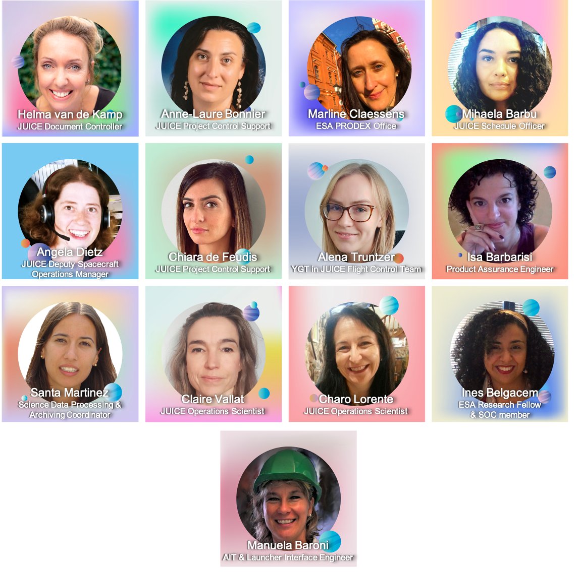 ESA_JUICE's tweet photo. On this #WomenAndGirlsInScienceDay, we celebrate the women of #JUICE! They work tirelessly in all the areas of the mission - science, engineering, operations, services - for its success. 
Follow in their footsteps &amp; become a #WomanInScience #WomenInSTEM yourself ! We need you ! https://t.co/tDa2I2ywZk