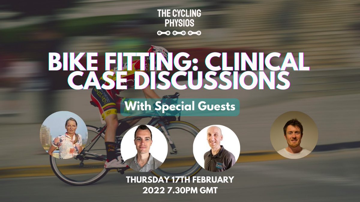 The Cycling Physios (@cyclingphysios) on Twitter photo “Bike Fitting: Clinical Case Discussions"
📆 17/02/22
🕣 7.30PM GMT
🔗 youtube.com/watch?v=xEGFOz…
With <a href="/thebikethebody/">Bryan McCullough</a>, <a href="/JPBikeFitPhysio/">John Phelan</a>, @PhysioHausUK and <a href="/velophysio/">velophysio</a>
Will be 💬 case studies - plz send any interesting ones in.
#cyclingphysios #physiotherapy #bikefit “Bike Fitting: Clinical Case Discussions"
📆 17/02/22
🕣 7.30PM GMT
🔗 youtube.com/watch?v=xEGFOz…
With <a href="/thebikethebody/">Bryan McCullough</a>, <a href="/JPBikeFitPhysio/">John Phelan</a>, @PhysioHausUK and <a href="/velophysio/">velophysio</a>
Will be 💬 case studies - plz send any interesting ones in.
#cyclingphysios #physiotherapy #bikefit