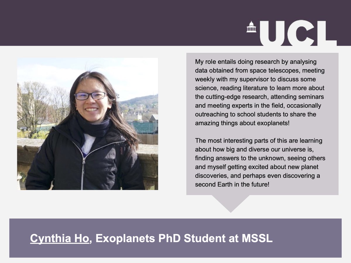 Cynthia Ho, Exoplanets PhD Student at MSSL 🪐

#InternationalDayofWomenandGirlsinScience  #WomenInSTEM #WomenInScience <a href="/uclmaps/">UCL Mathematical & Physical Sciences</a> <a href="/ucl/">UCL</a>