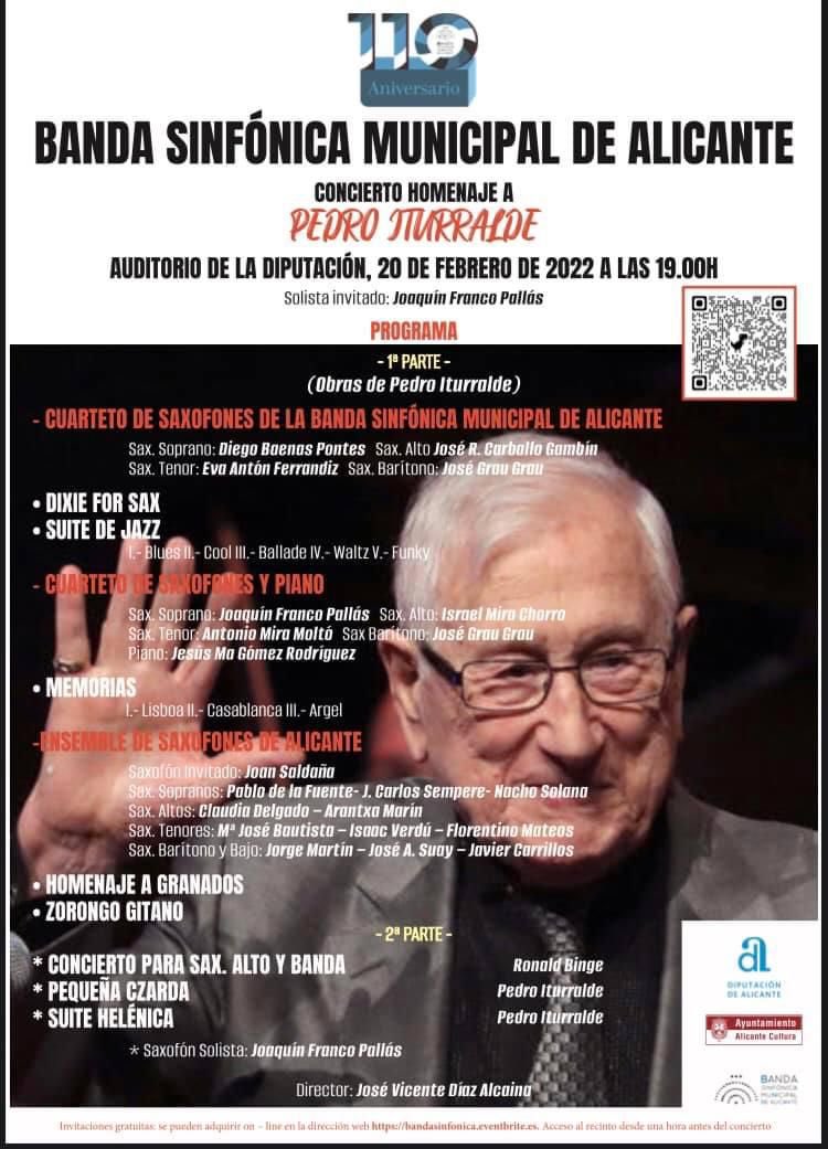 La Banda Sinfónica Municipal de Alicante ofrece un concierto en homenaje a Pedro Iturralde.