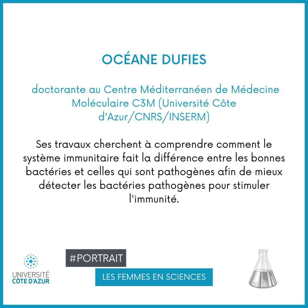 [Femme en sciences #2]
Ce 11 février 2022, nous célébrons la journée des femmes et filles en sciences.Pour l’occasion, découvrez Océane Dufies, doctorante d’Université Côte d’Azur et lauréate du Prix Jeunes Talents France 2021 UNESCO - #daretocreate #femmesenscience
