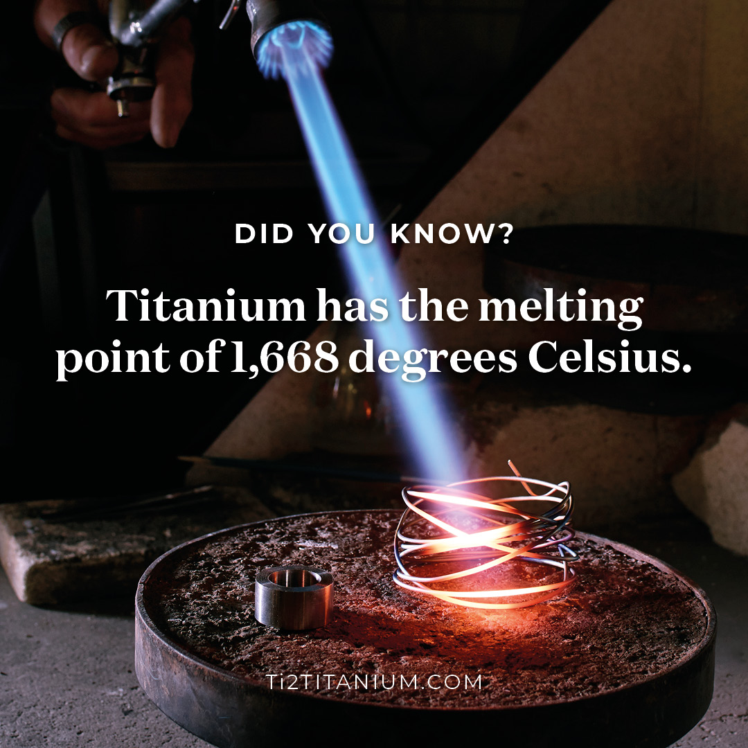Ti2_Titanium's tweet photo. Did you know that titanium has a VERY high melting point? 1,668 degrees Celsius to be exact ๐ฅ๐ฅ Making this element incredibly strong, robust and the perfect material for making jewellery! #meltingpoint #titanium #titaniumjewellery #hypoallergenic #makingjewellery #crafting https://t.co/pIKsAnhJzp