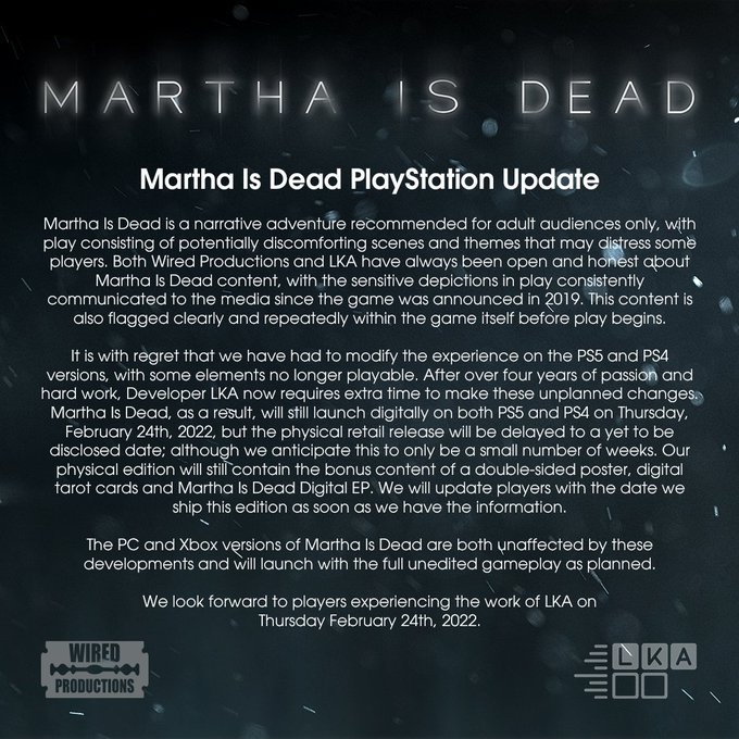 Martha is Dead - Comunicado