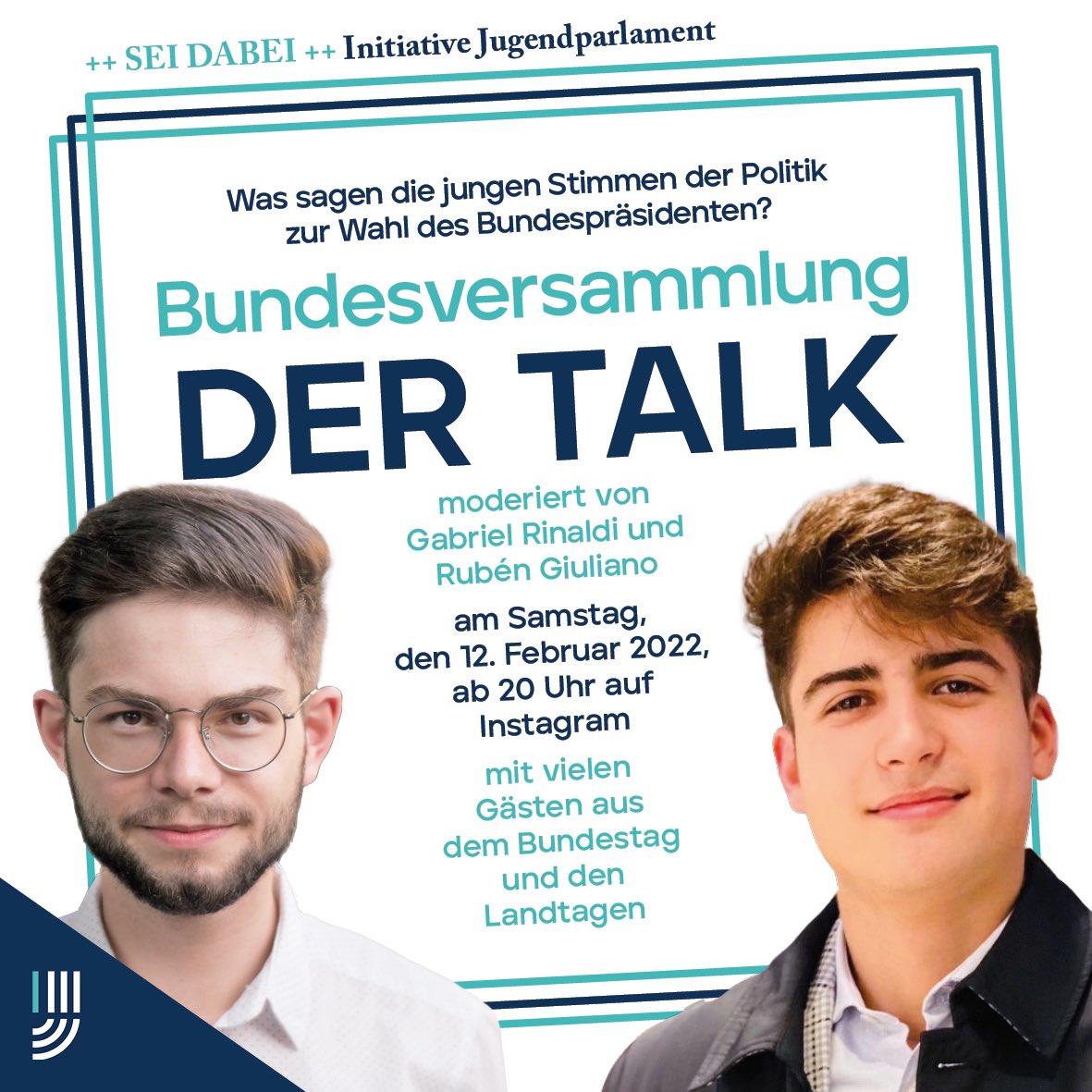 Initiative Jugendparlament (@initiative_jupa) on Twitter photo Bundesversammlung - Der Talk. Mit vielen Gästen aus der Politik, wie u. a. <a href="/HalakMuhanad/">Muhanad Al-Halak</a>, <a href="/Macit_SPD/">Macit Karaahmetoglu, MdB</a>, <a href="/jensteutrine/">Jens Teutrine</a>, <a href="/AndreasSturmMdL/">Andreas Sturm</a>, <a href="/MikeMohring/">Mike Mohring</a> und vielen weiteren. Morgen Abend ab 20 Uhr #live auf Instagram. Bundesversammlung - Der Talk. Mit vielen Gästen aus der Politik, wie u. a. <a href="/HalakMuhanad/">Muhanad Al-Halak</a>, <a href="/Macit_SPD/">Macit Karaahmetoglu, MdB</a>, <a href="/jensteutrine/">Jens Teutrine</a>, <a href="/AndreasSturmMdL/">Andreas Sturm</a>, <a href="/MikeMohring/">Mike Mohring</a> und vielen weiteren. Morgen Abend ab 20 Uhr #live auf Instagram.