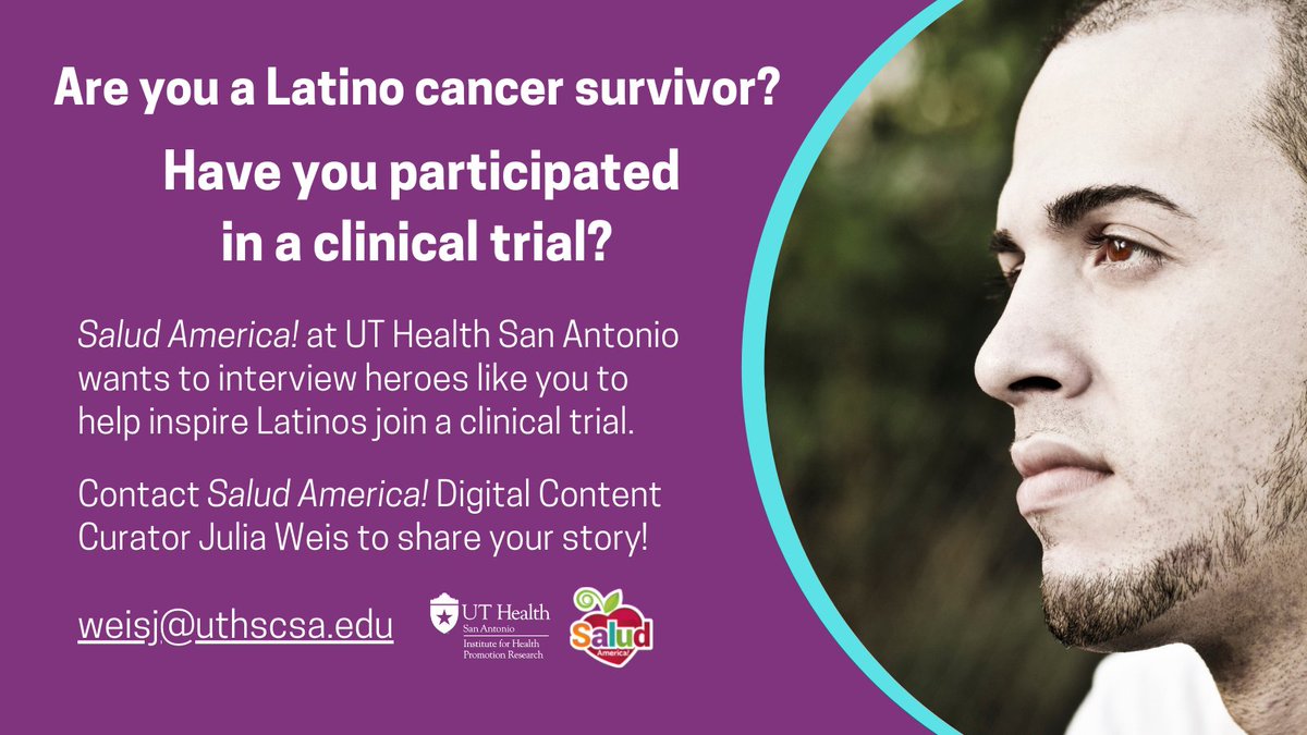 We're looking for Latino cancer survivors and clinical trial participants to share their stories and help inspire other Latinos!

Contact <a href="/WeisJuliaE/">Julia Weis</a> at weisj@uthscsa.edu!

salud-america.org/been-in-a-clin…