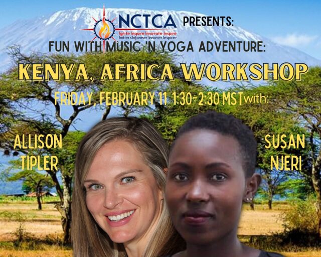 Funwithcomposer's tweet image. You don’t want to miss this: @NCTCA Join Susan Njeri from @africayogaproject and Allison Tipler to take you on a music ‘n yoga adventure to Kenya! Susan will be zooming in live from Nairobi to teach Kenyan songs and share yoga. Fri Feb 11at 1:30pm MST.