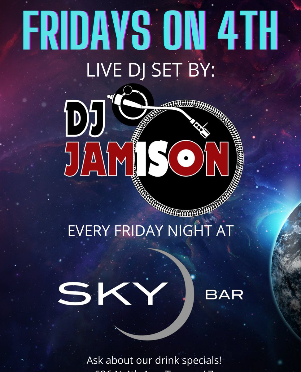 Come out every Friday and hang at Sky Bar with us and @djayjamison! Music starts at 9pm!

#4thavetucson #skybartucson #tucson