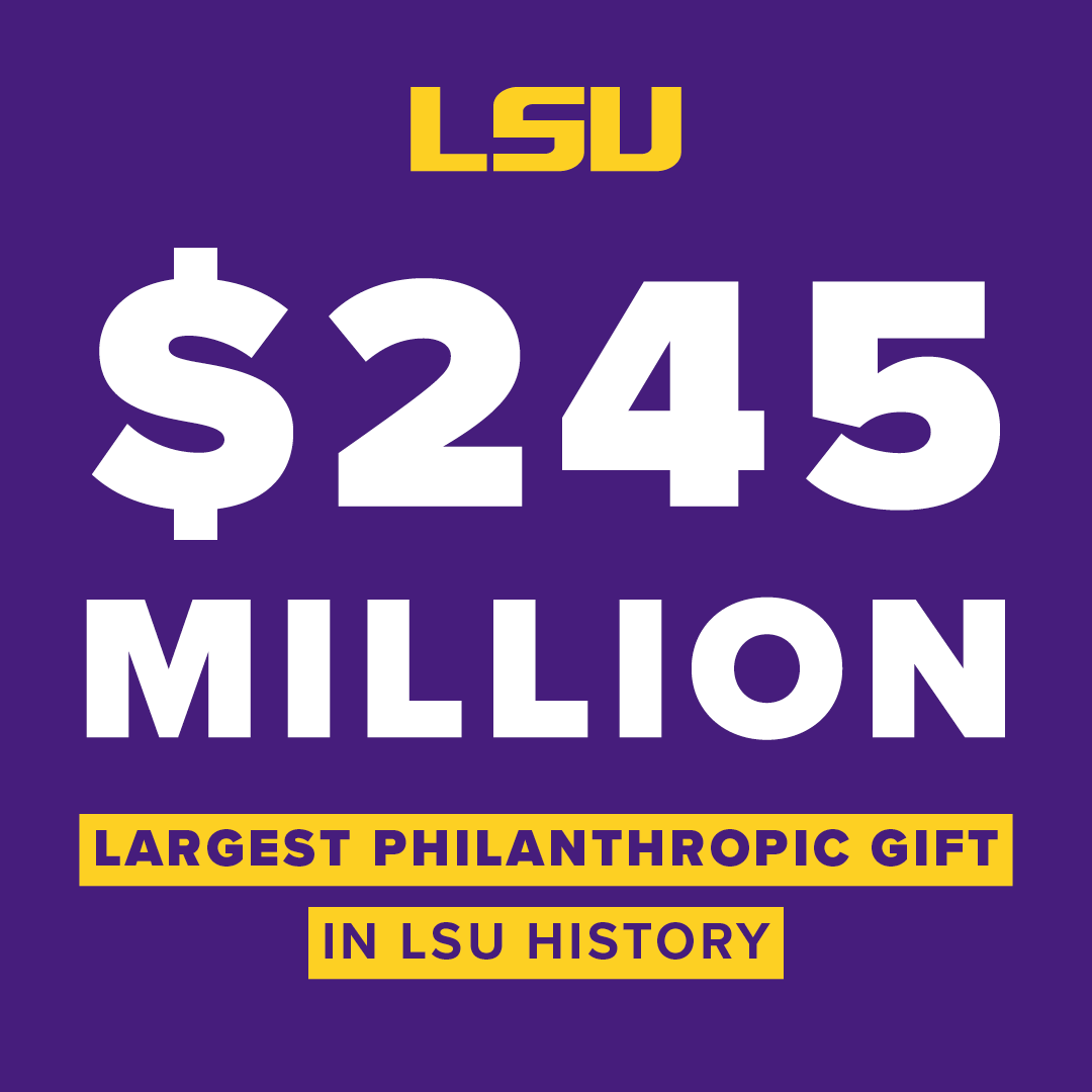 LSU's tweet photo. Game-changing Investment

@OLOLhealth and @LCMCHealth are committing $245 million to LSU, the largest philanthropic gift in university history!

Read about how this support will transform healthcare in Louisiana: https://t.co/94TYNLJqHX https://t.co/v19YZhPJsQ
