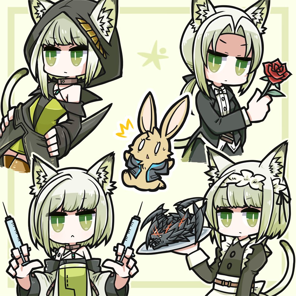 kal'tsit (arknights) official alternate costume animal ears cat ears rose jacket tail hood  illustration images