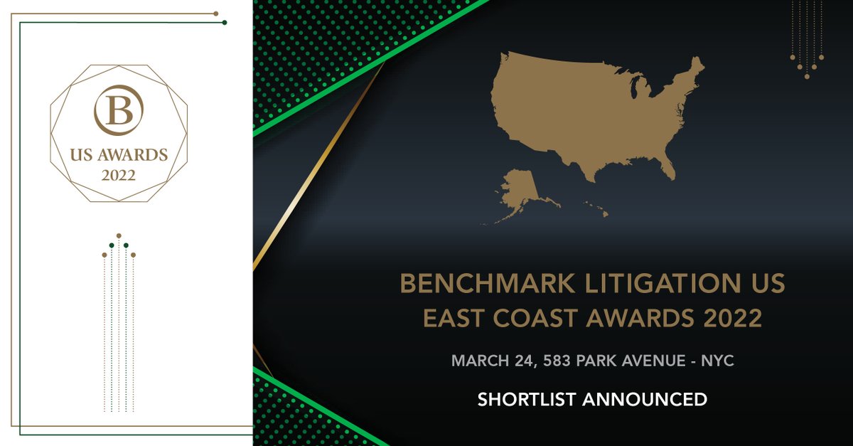 We're delighted to announce that Brown Rudnick and Partner Robert Stark were nominated respectively for "Bankruptcy Practice of the Year" and "Bankruptcy #LitigatoroftheYear" in <a href="/BenchLitigation/">Benchmark Litigation</a>'s 2022 U.S. #Awards for the East Coast. Read more here: bit.ly/3HLSAKz
