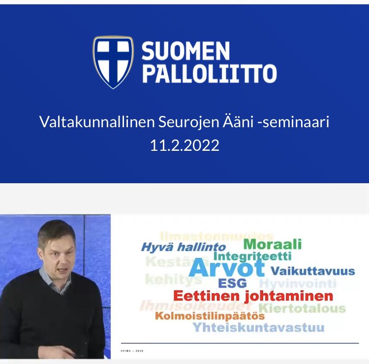 ReettaPeltonen's tweet photo. Seurojen ääni @Palloliitto Visio 2030 Menestyvä jalkapallomaa &amp; hyvinvoinnin kasvattaja. ⚽️ tuottaa mitattavaa &amp; laajasti tunnustettua hyvinvointia yhteiskuntaan - Vaikuttavampaa &amp; vastuullisempaa seuratoimintaa @kimmojii @AnoschkinKatja #vastuullisuus #vaikuttavus #seurojenääni https://t.co/1xmnRF2z2W