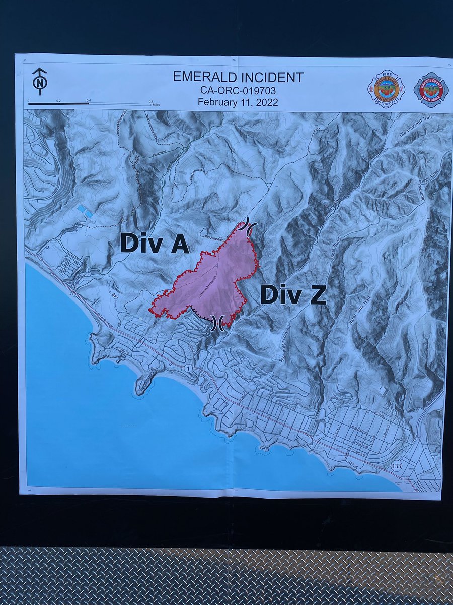 OCFireAuthority's tweet photo. #EmeraldFire update- Currently the fire is at 145.2 acres with 20% containment.  Crews worked through the night, and are currently on the line mopping up and patrolling the area. https://t.co/sHdNXbnkRM