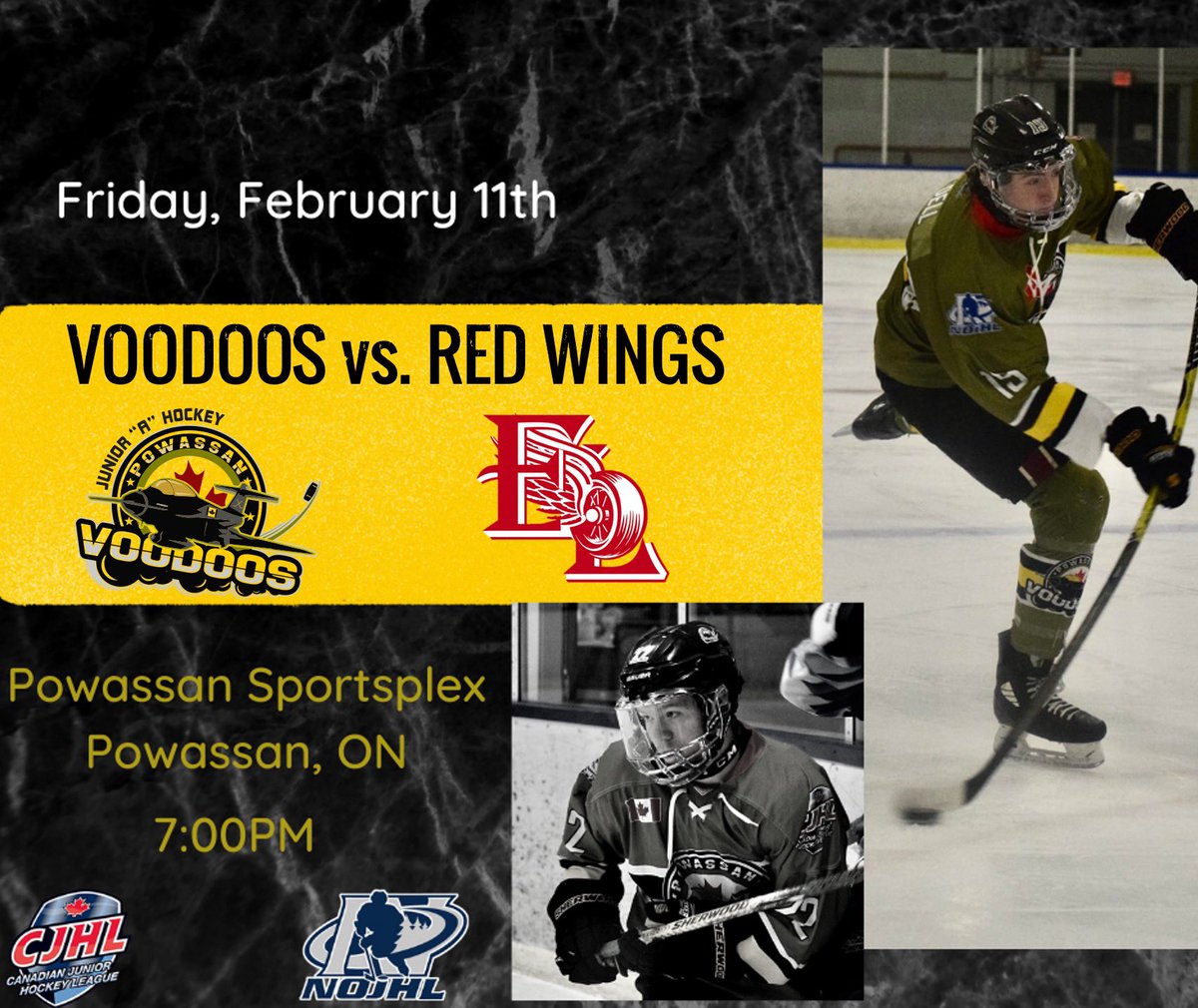 VoodoosNOJHL's tweet photo. It’s GAME DAY! The Voodoos return home to the Sportsplex for the first time in 2022 and take on the Elliot Lake Red Wings. 

🆚: @ELRedWings 
🕖: 7:00PM
🏟: Powassan Sportsplex
📺: @MyHockeyTV 
#️⃣: #FindAWay | #POWvsEL https://t.co/JsdvQR8uch