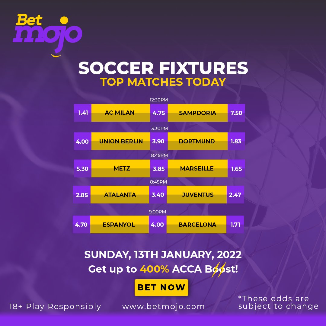 BetMojoNG's tweet photo. Sunday is always a good day to find your #WinningMojo with us. Make your selections from the HIGHEST ODDS you can get anywhere in Nigeria sharp-sharp. https://t.co/7rpciq36KA