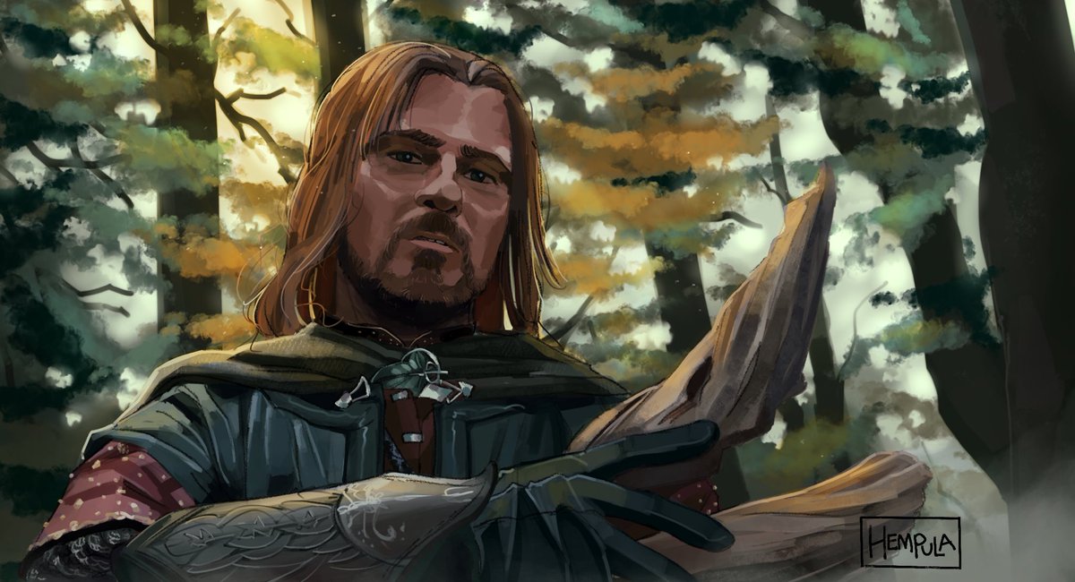Hempulan's tweet photo. A screenshot painting/study I did a while back! I sure do love Boromir’s outfit in the movies 💕💕 https://t.co/aRqfJcaiGk