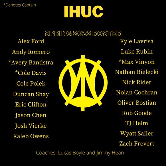 UofIowaUltimate's tweet photo. IHUC are incredibly excited to announce our Spring 2022 roster!

This young, talented group of guys are ready to turn potential into production. https://t.co/8xI47hSDQB