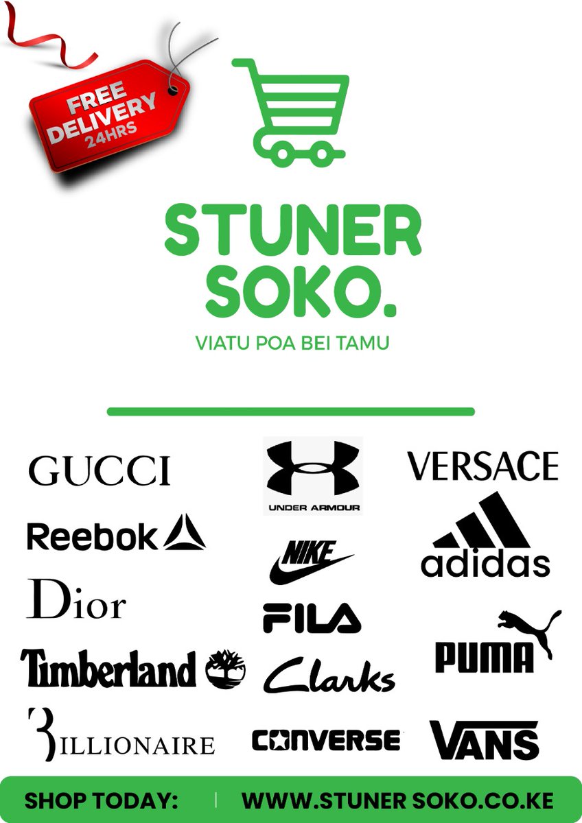 Stuner_Soko's tweet photo. You can NOW SHOP all your favorite Shoe Brands at an affordable price.
Enjoy FREE DELIVERY all across Kenya.
Shop Today : https://t.co/Q7T2uNhnlp https://t.co/uvsRzgTSpO
