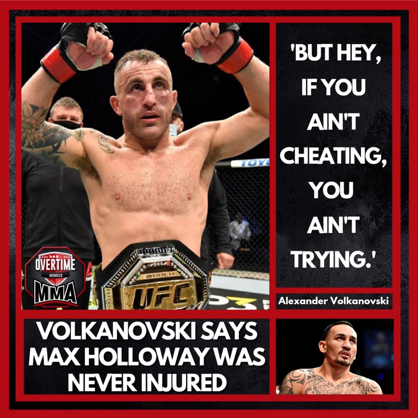 OTHeroicsMMA's tweet photo. The featherweight champ @alexvolkanovski accuses @BlessedMMA of faking an injury to get out of their trilogy fight. "If you ain't cheating, you ain't trying," he says.

https://t.co/M393wYgen2 https://t.co/fE7kXww7Po