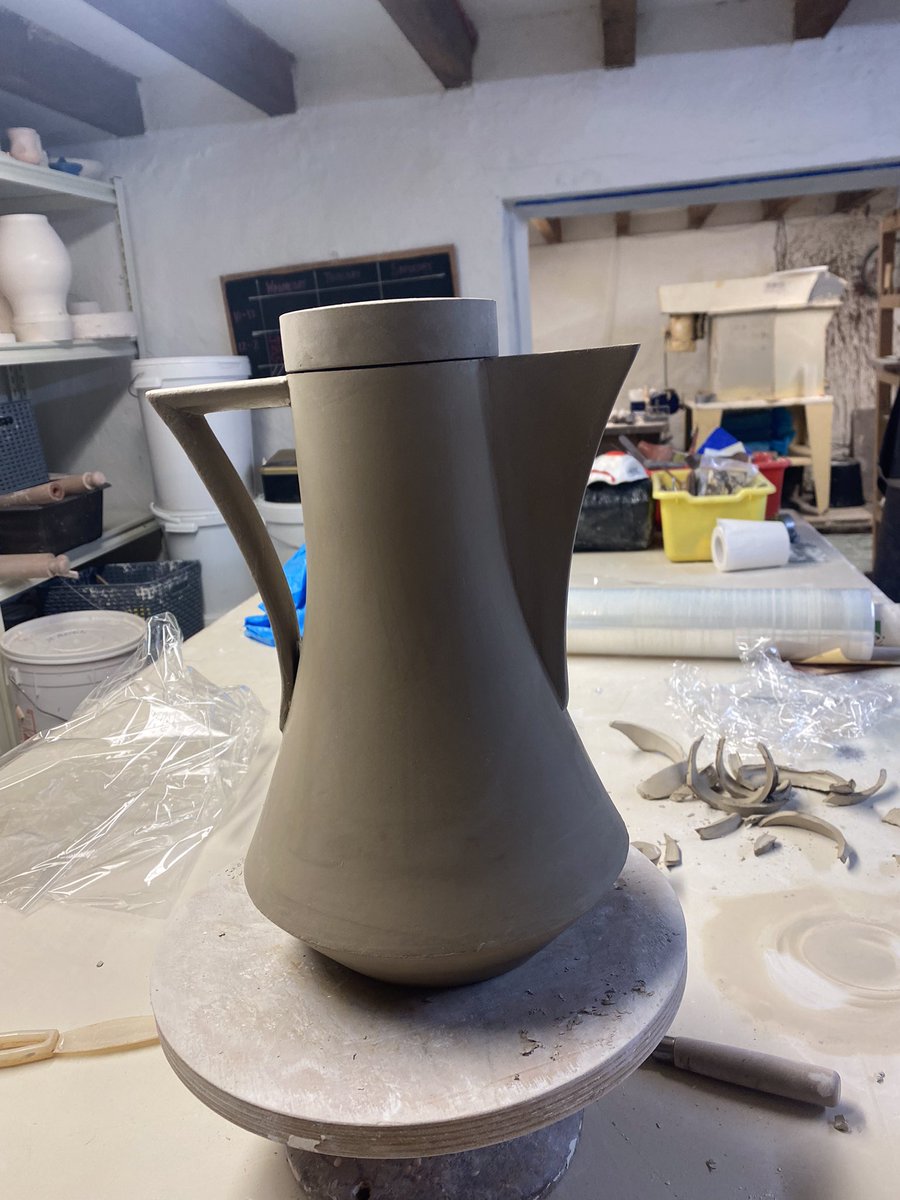 First cast of Lupin’s coffee pot as part of her mould-making apprenticeship at <a href="/NantgarwCW/">Nantgarw Chinaworks & Museum</a>. #mouldmaking #heritagecrafts #nantgarw #industrialpottery #slipcasting