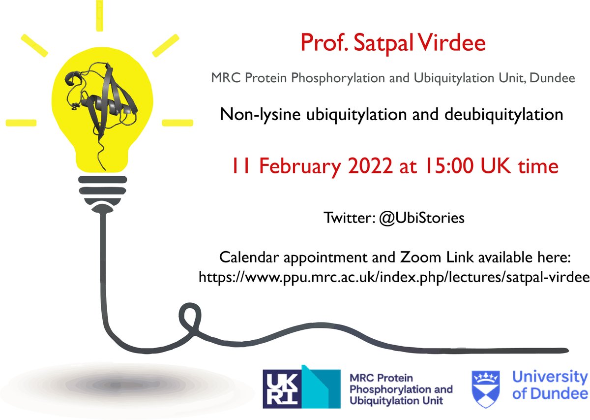 Reminder - TODAY 15:00 pm (UK Time): Non-canonical ubiquitylation seminar series. Prof. Satpal Virdee. Follow us on <a href="/UbiStories/">Ubiquitin Stories</a> #ubiquitin #E3ligases #ActivityBasedProbes #Seminar Zoom Link: ppu.mrc.ac.uk/lectures/satpa…
