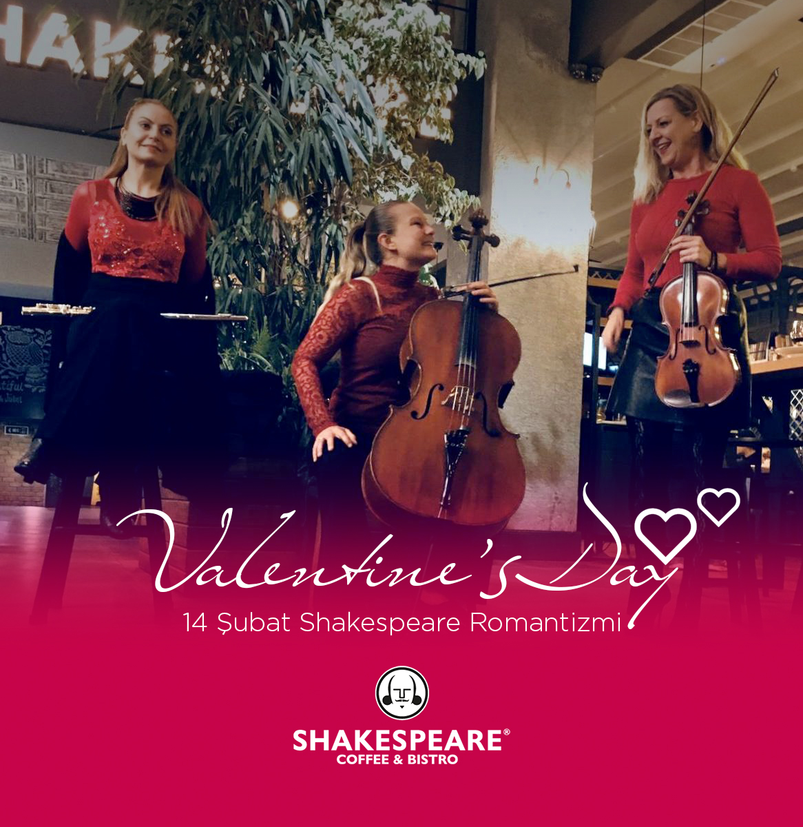 Sevgililer Günü’nde aşkınıza en tatlı ezgiler eşlik ediyor.
Shakespeare’de 14 Şubat akşamı canlı Trio müzik ile muhteşem bir akşam geçirmek sizleri bekliyoruz! 

#Shxpr #ShxprBistro #SevgililerGünü #Trio
