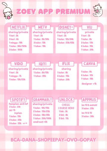 haloo kak! aku jual app premium murah fast proses nihh!

Netflix Youtube Spotify Disney Hotstar Viu Wetv Iflix Vidio Iqiyi Grammarly Canva Unlock Chegg &amp; Course Hero Apple Music

trusted, legal, bergaransi ♥
payment via dana ovo shopeepay gopay bca
🦋dm or wa for fastrespond🦋