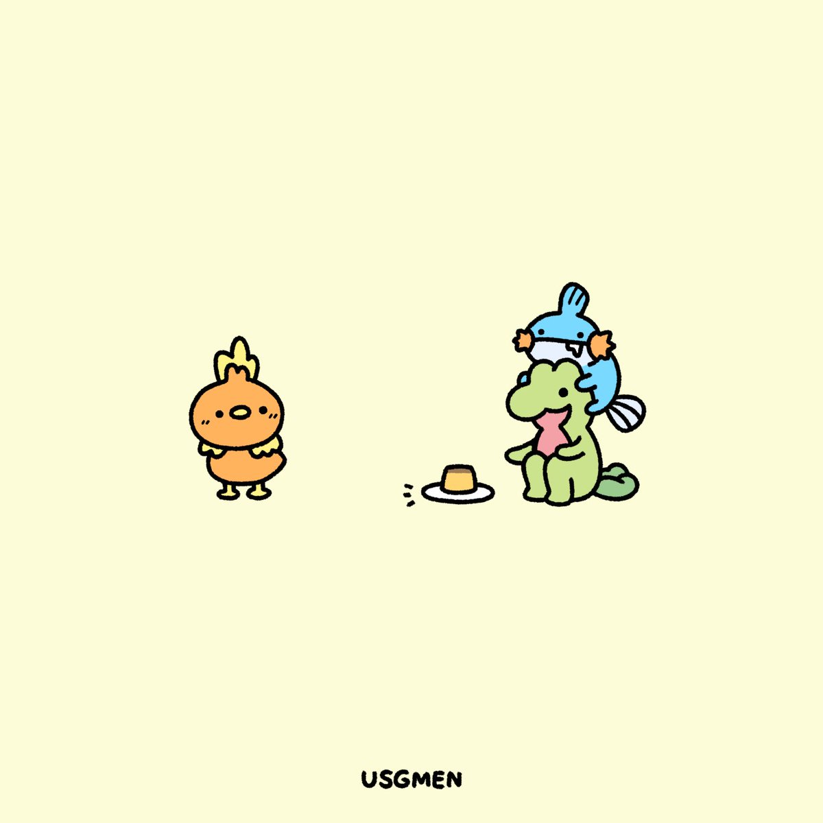 mudkip no humans pokemon (creature) food plate simple background standing pokemon on head  illustration images