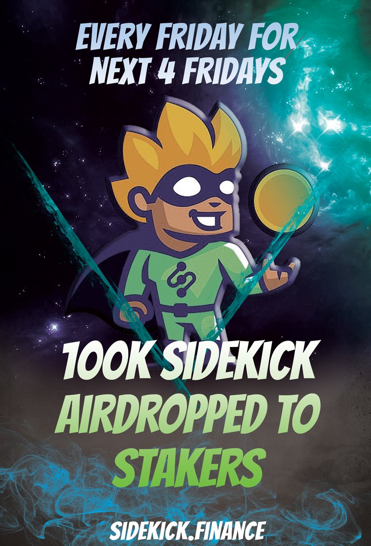 SidekickFinance's tweet photo. We feel that our Hodlers deserve to be rewarded!
So, for the next 4 fridays (including today) we'll be airdropping 100k SK to our stakers ๐ช
#cryptonews #altcoin #bscgem #defi #bnb #bsc #Crypto https://t.co/j5Ulnr6KlJ