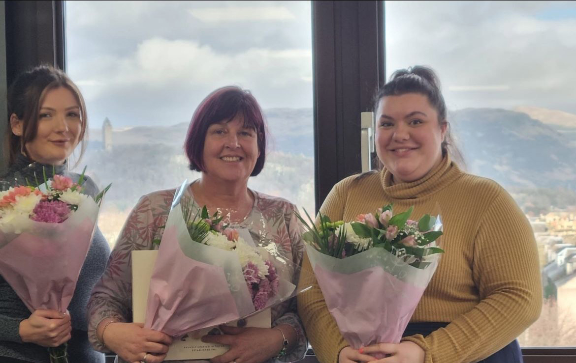 HainesWattsSco's tweet photo. A client visited our offices in Stirling to deliver some flowers to thank the team for the all work they have done! Congratulations Olivia, Rachael and Alison! #thankyou #congratulations #client #stirling #flowers #team #HWScotland https://t.co/D5DV1opw9g