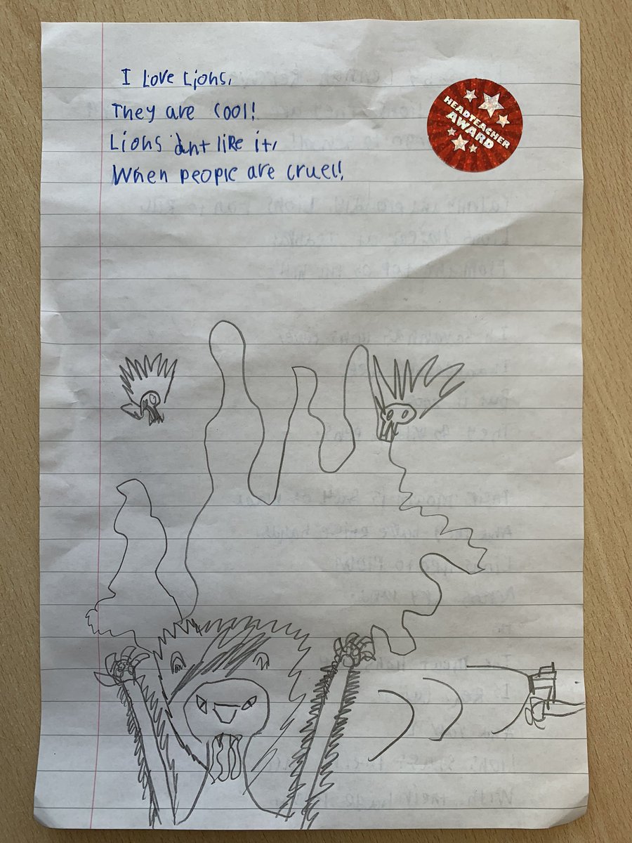 Lennon has written an incredible Lion poem today following their study of animal poems.