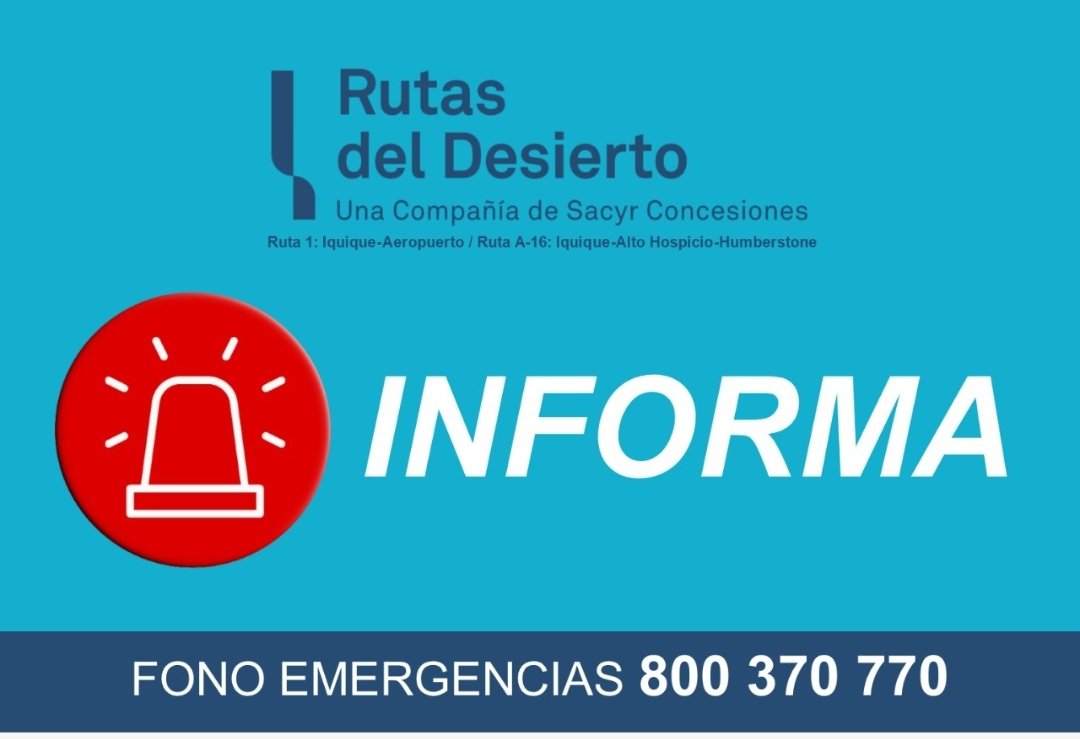 rutasiquique's tweet photo. ⭕️⚠️ #ATENCIÓN ⚠️⭕️ #AltoHospicio e #Iquique:Se registran cortes en ambos accesos #Ruta16 #Ruta1. Tránsito interrumpido en salida desde Bajo Molle al Aeropuerto y en Bajada desde Alto Hospicio a Iquique #CuestaElPampino
📍ALTA CONGESTIÓN VEHICULAR 
🚧CONDUZCA CON PRECAUCIÓN⚠️ https://t.co/XK72OTsN1z