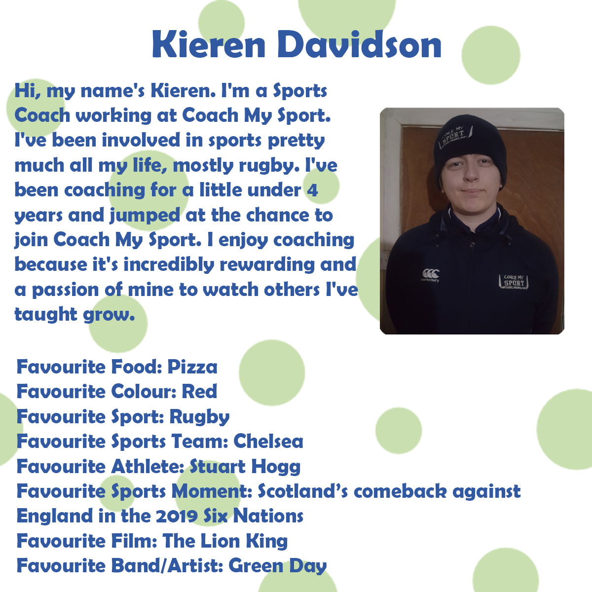coachmysport's tweet image. Introducing our staff Week 3: Kieren Davidson