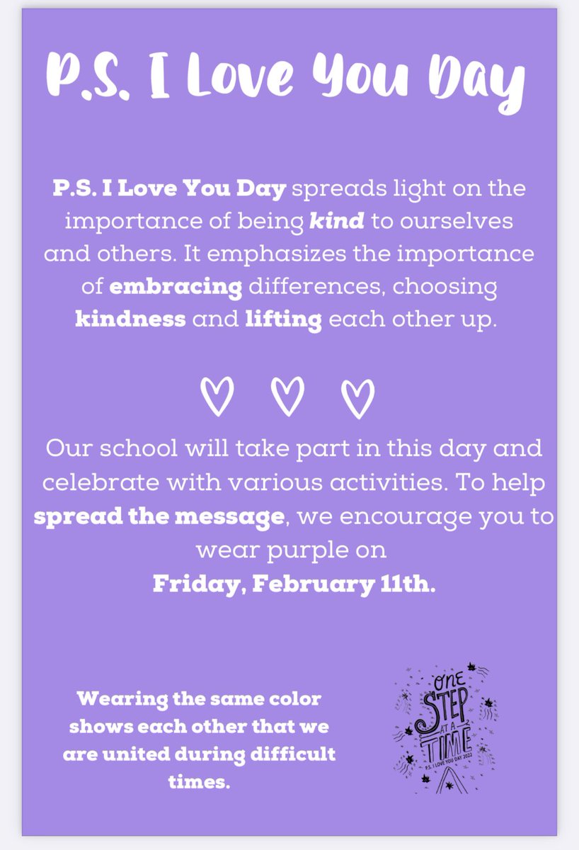MrsDeSimoneEMS's tweet photo. Remember to wear purple today EMS!! @ElwoodMiddle @Mrsbilello_j https://t.co/9BQQwC1wYN