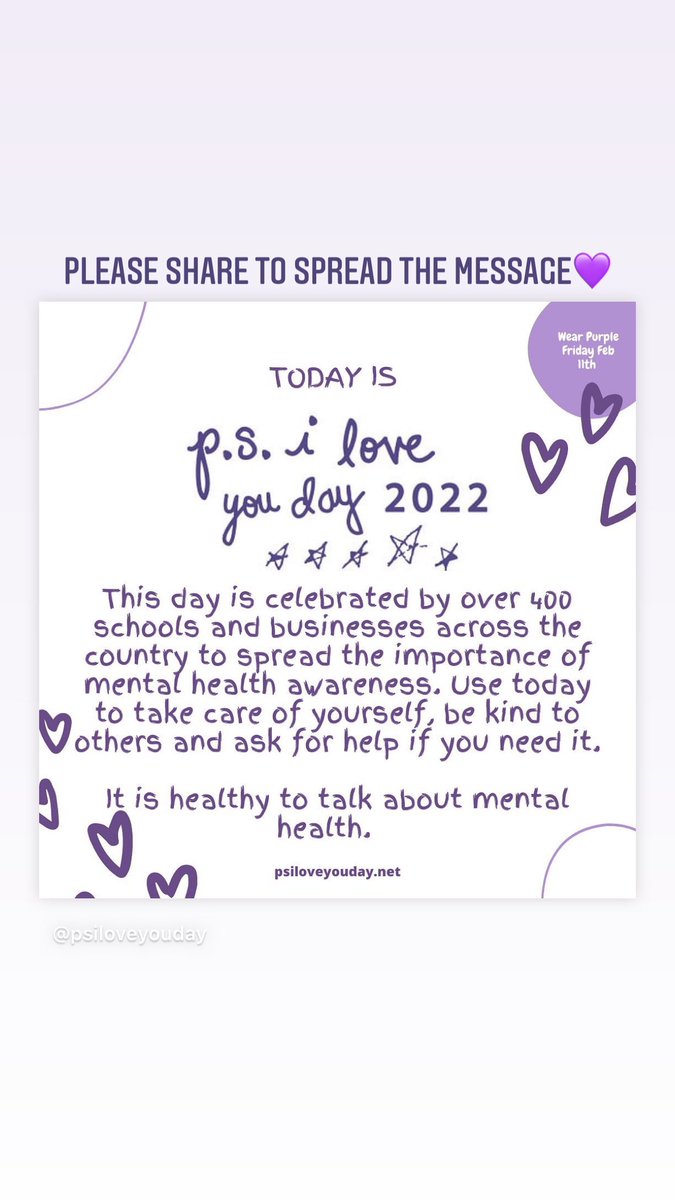 Happy P.S. I Love You Day 💜 Today we ask everyone to wear purple to represent standing up against bullying, help those who are suffering from depression and prevent suicide. Most importantly, we hope that you use today to spread kindness and be kind to yourselves. #PSILoveYouDay
