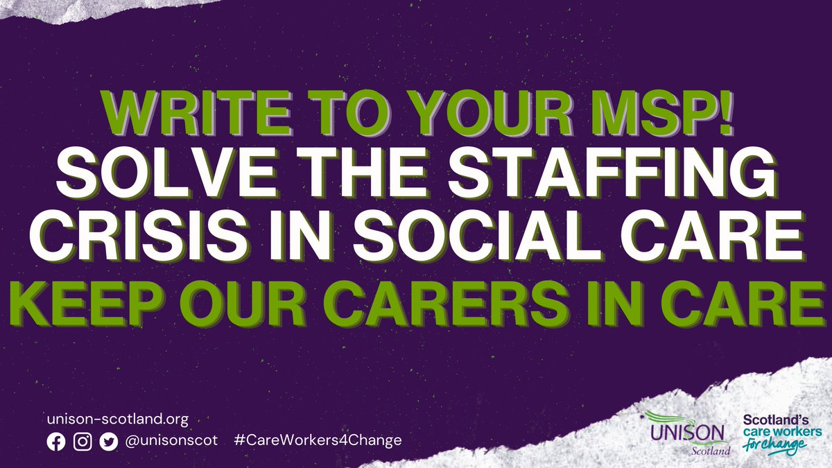 unisonscot's tweet image. Care about Social Care? Support the UNISON Scotland Campaign to Solve the Staffing Crisis – Email your MSP Now! #CareWorkers4Change 

unison-scotland.org/keep-our-carer…