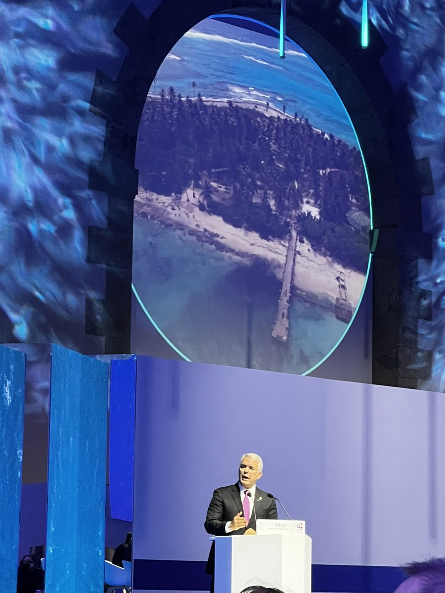 President Duque of Colombia commits his country to achieving 30% ocean protection by the end of 2022, while also backing biodiversity protection, fighting trawling, and  restoring coral reefs with <a href="/ConservationOrg/">Conservation Intl</a> challenging big countries to do the same at the #OneOceanSummit