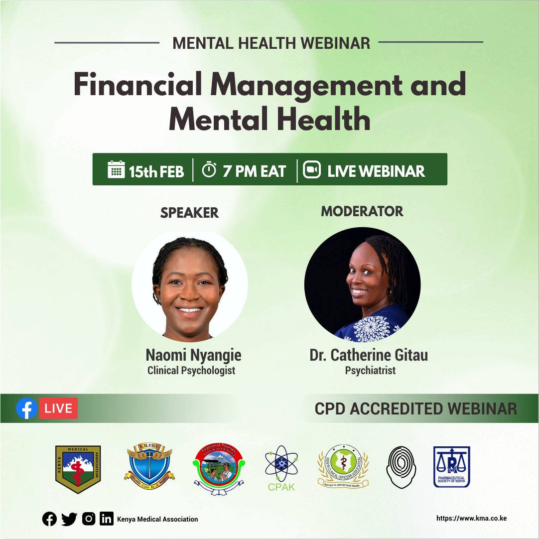 #Tuesday - Feb 15 7⃣PM #Nairobi 
Topic: Financial Management and Mental Health

Register in advance for this webinar:
us06web.zoom.us/webinar/regist…

#MentalHealth Webinar Series
<a href="/KmpdcOfficial/">Kenya Medical Practitioners and Dentists Council</a> <a href="/MTRHofficial/">Moi Teaching and Referral Hospital</a>