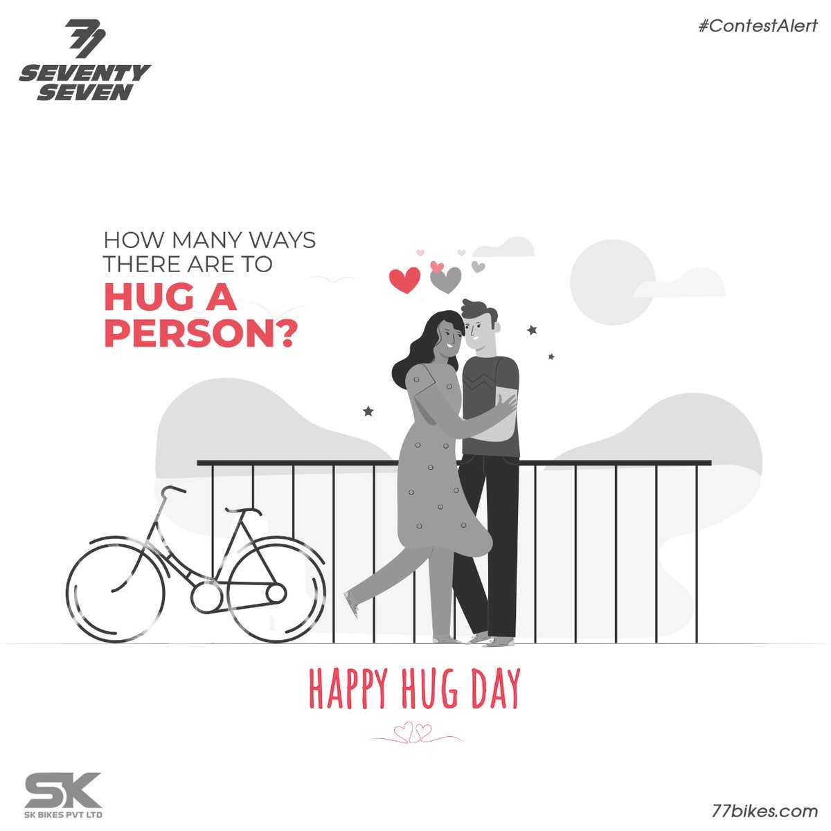 77_bikes's tweet photo. #Contest_Alert #Hug_Day

How many ways there are to hug a person? 
To participate: 
- Like, Comment &amp; share it in the story.
- Tag 5 participants and get them to participate. 
- Don't break the chain to win MX-3  
- Contest entries are open till 14th Feb 2022
.
.
#contest #win https://t.co/E0NPAacLJ6