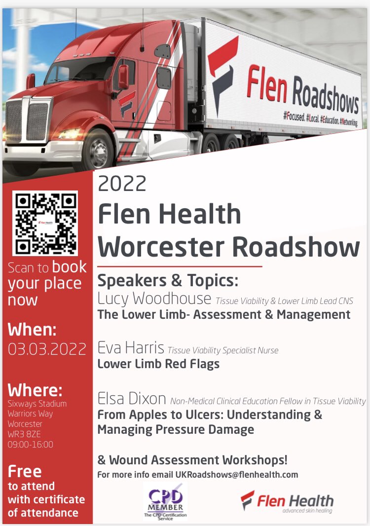 Flen Health’s Roadshow is coming to Sixways Stadium Worcestershire on the 3rd March!

This will be a free to attend, all-day event with guest speakers, workshops and interactive discussions celebrating best practice in wound care. 

Book your place today! #iamflenhealth