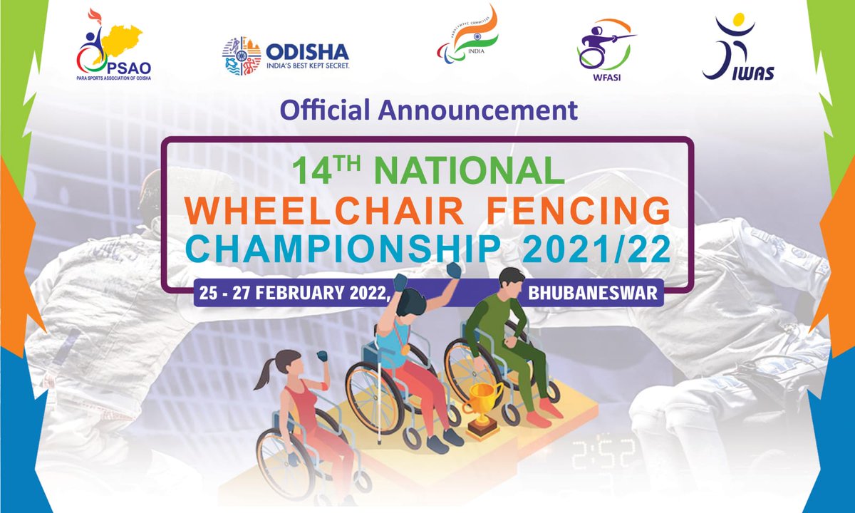 paralympic_od's tweet photo. 🚨  𝗔𝗡𝗡𝗢𝗨𝗡𝗖𝗘𝗠𝗘𝗡𝗧 🚨 
Odisha will be hosting the 14th National Weelchair Fencing Championship-2021/22 from 25 - 27 February 2022 at Bhubaneswar. The championship shall be organized by Para Sports Association of Odisha.
#ParalympicSportsOdisha https://t.co/8MbxYuCDcx